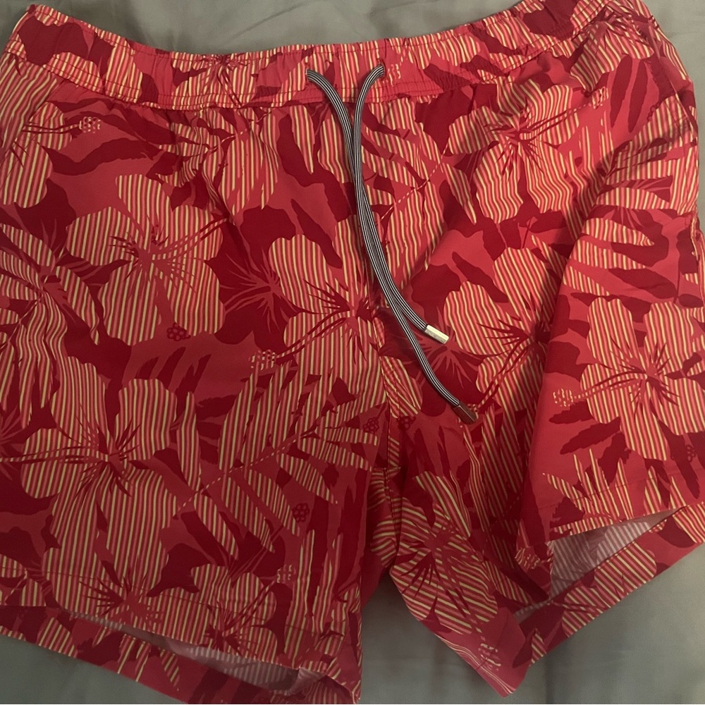 Public Beach Hawaiian Print Swim Shorts with Compression Liner